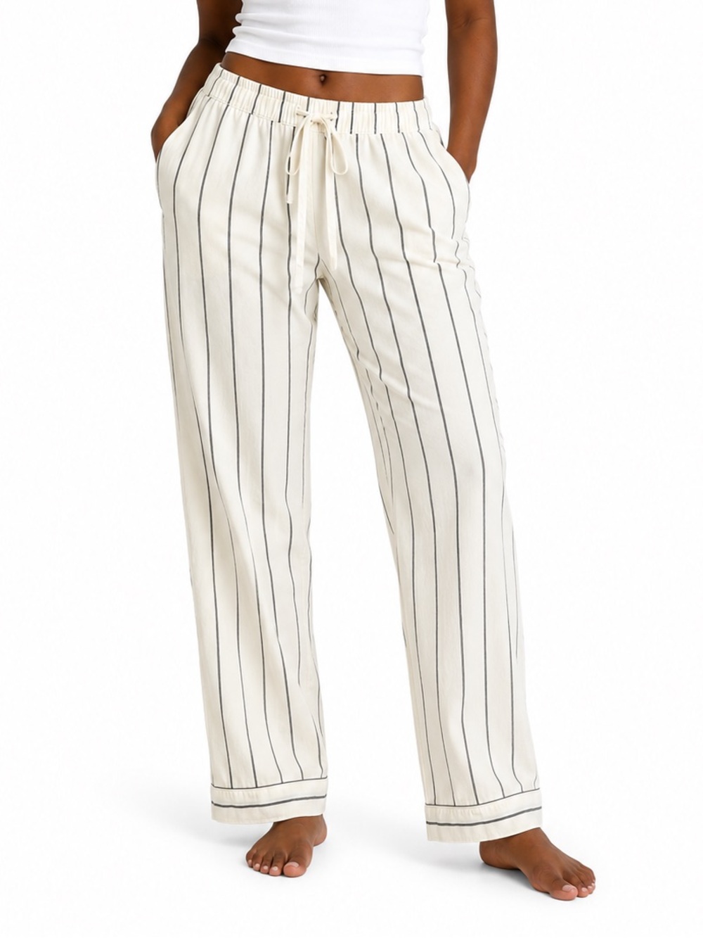GapBody Flannel Stripe Pajama Pants Ivory Black Women’s Petite M  Cotton Lounge
